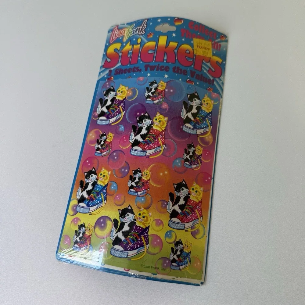 Lisa Frank Vintage TWO Sticker Sheet Kittens Cuddling In‎ Sneakers NOS
